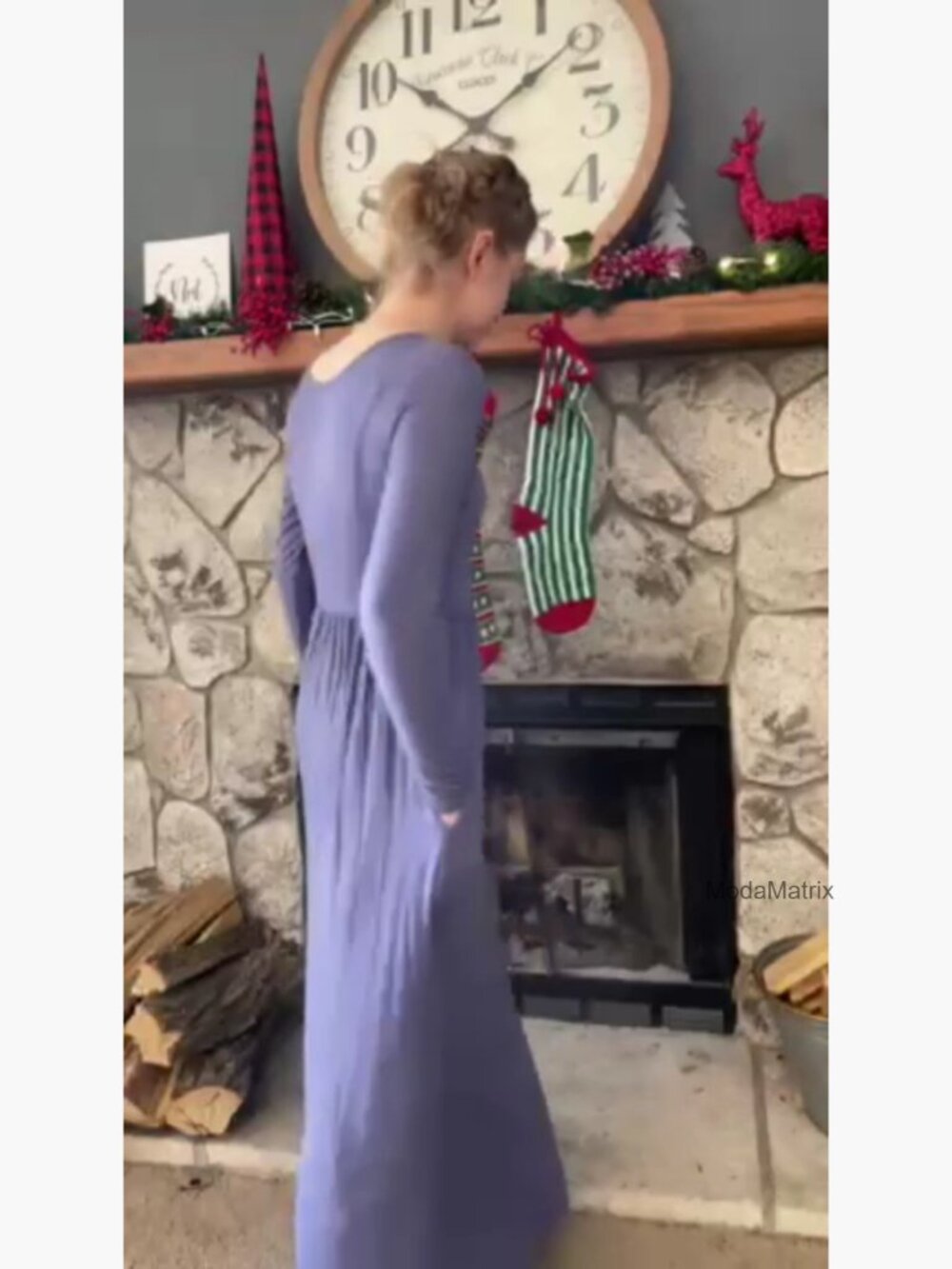 Long Sleeve V Neck Maxi Dress with Pockets - Picture 6 of 7